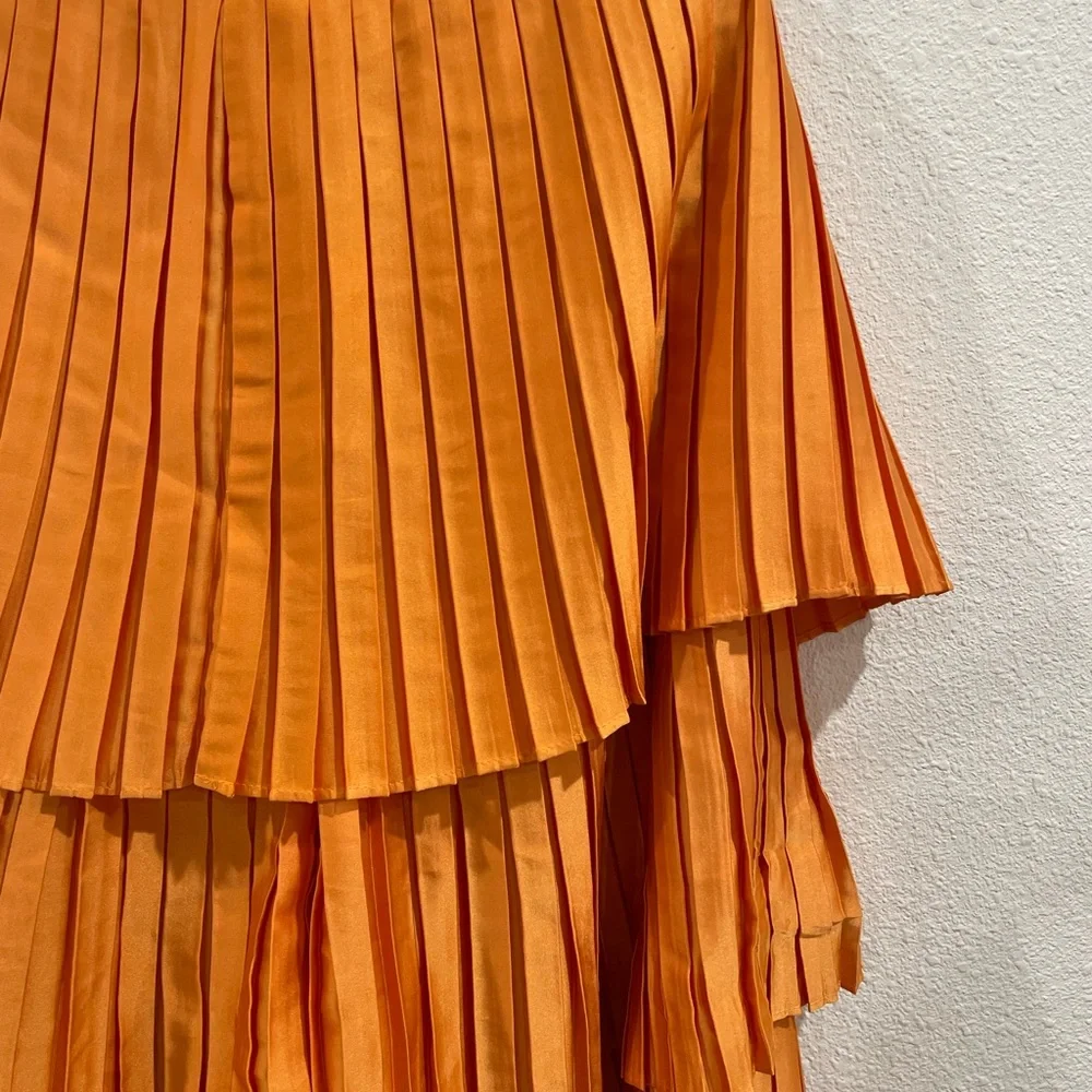 Andrea Iyamah Vibrant Orange Tami Pleated Tiered Wide Leg Pants Size Medium - Picture 4 of 10